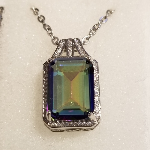 *Vintage Mystic Topaz,CZ'S Silver Pendant - Picture 1 of 5